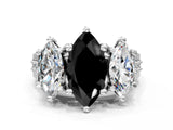 White gold Fancy Black Marquise Cut Diamond Three-Stone Ring with Channel Set Band and Four-Prong Setting_24