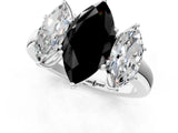 White gold Fancy Black Marquise Cut Diamond Three-Stone Ring with Four-Prong Setting and Classic Band_1