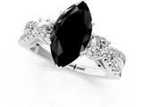 White gold Fancy Black Marquise Cut Diamond Three-Stone Ring with Pavé Split Shank and Four-Prong Setting_1