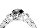 White gold Fancy Black Marquise Cut Diamond Three-Stone Ring with Pavé Split Shank and Four-Prong Setting_4
