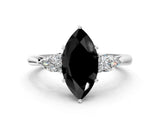 White gold Fancy Black Marquise Cut Diamond Three-Stone Ring with Pear  Side Stones and Prong Setting_72