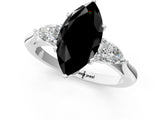 White gold Fancy Black Marquise Cut Diamond Three-Stone Ring with Pear  Side Stones and Prong Setting_73