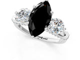 White gold Fancy Black Marquise Cut Diamond Three-Stone Ring with Prong Setting and Pavé Band_1