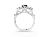 White gold Fancy Black Marquise Cut Diamond Three-Stone Ring with Prong Setting and Pavé Band_3