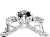 White gold Fancy Black Marquise Cut Diamond Three-Stone Ring with Prong Setting and Pavé Band_4