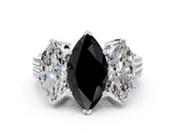White gold Fancy Black Marquise Cut Diamond Three-Stone Ring with Prong Setting and Textured Band_12