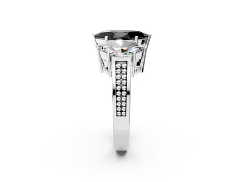 White gold Fancy Black Marquise Cut Diamond Three-Stone Ring with Prong Setting and Textured Band_14