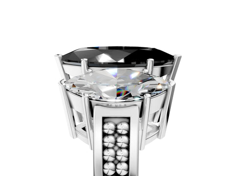 White gold Fancy Black Marquise Cut Diamond Three-Stone Ring with Prong Setting and Textured Band_17