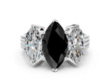White gold Fancy Black Marquise Cut Diamond Three-Stone Ring with Prong Setting and Textured Band_36