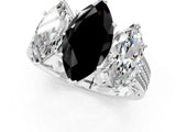 White gold Fancy Black Marquise Cut Diamond Three-Stone Ring with Prong Setting and Textured Band_37