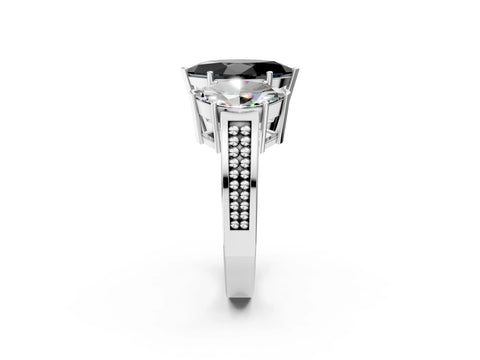 White gold Fancy Black Marquise Cut Diamond Three-Stone Ring with Prong Setting and Textured Band_38
