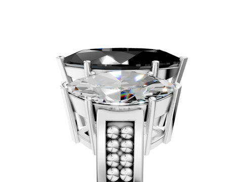 White gold Fancy Black Marquise Cut Diamond Three-Stone Ring with Prong Setting and Textured Band_41