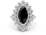 White gold Fancy Black Marquise Cut Halo Cluster Diamond Ring with Pave Band and Four-Prong Setting_12
