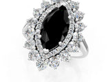 White gold Fancy Black Marquise Cut Halo Cluster Diamond Ring with Pave Band and Four-Prong Setting_13