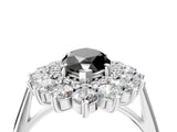 White gold Fancy Black Marquise Cut Halo Cluster Diamond Ring with Pave Band and Four-Prong Setting_16