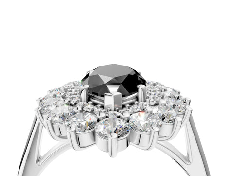 White gold Fancy Black Marquise Cut Halo Cluster Diamond Ring with Pave Band and Four-Prong Setting_16