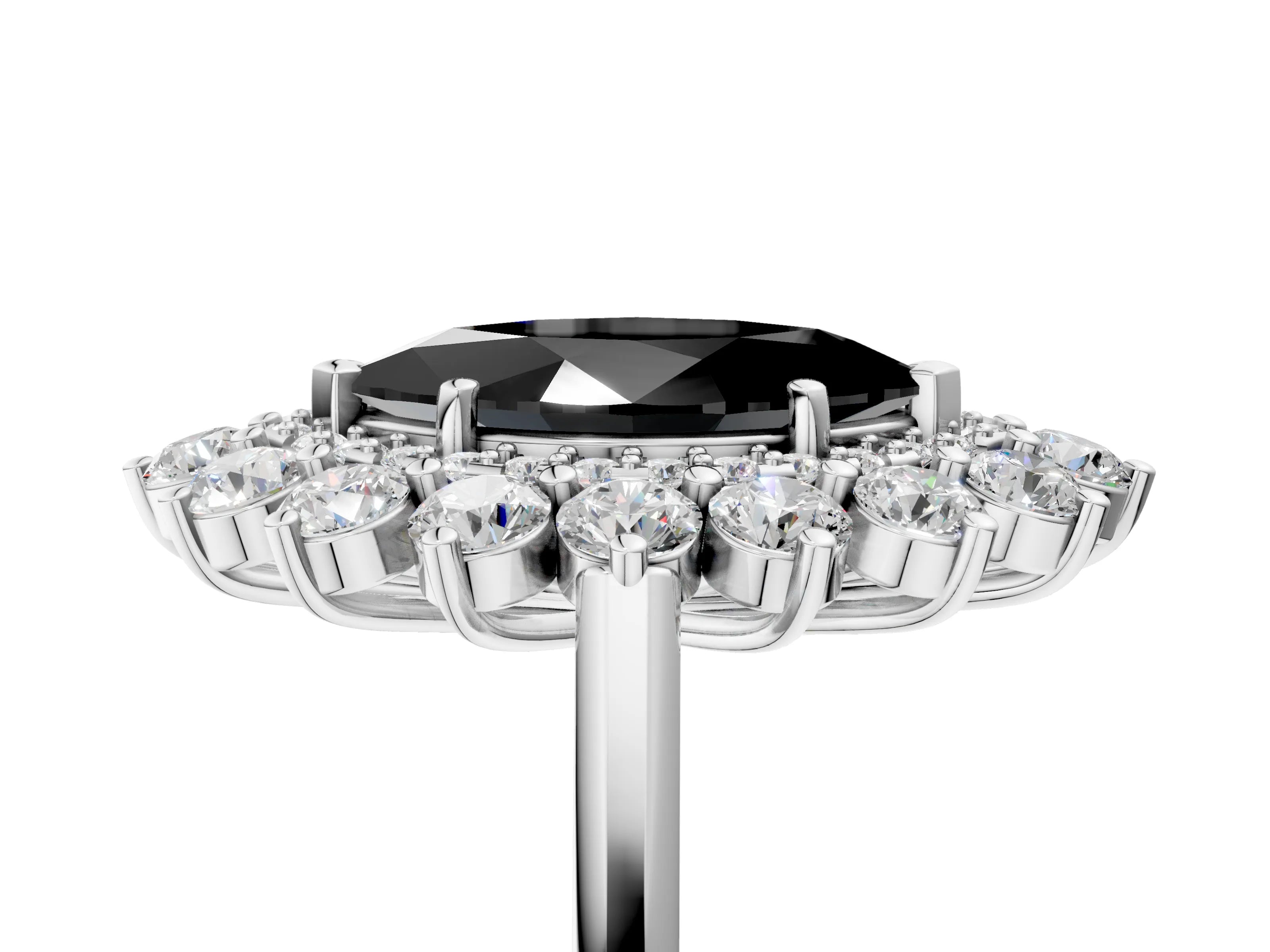 White gold Fancy Black Marquise Cut Halo Cluster Diamond Ring with Pave Band and Four-Prong Setting_17