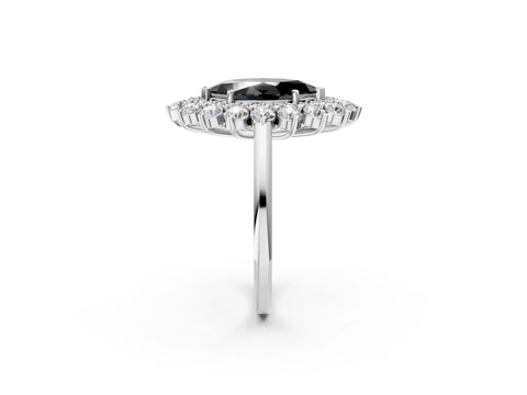 White gold Fancy Black Marquise Cut Halo Cluster Diamond Ring with Pave Band and Four-Prong Setting_2