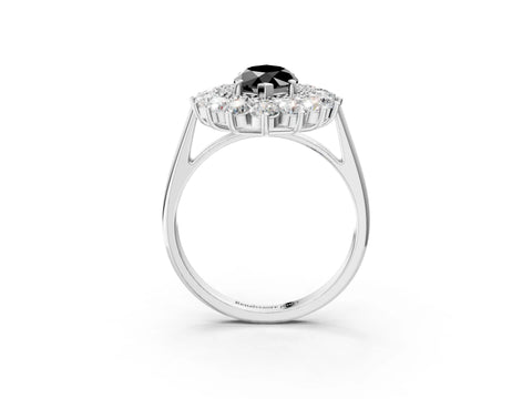 White gold Fancy Black Marquise Cut Halo Cluster Diamond Ring with Pave Band and Four-Prong Setting_3