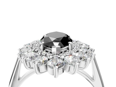 White gold Fancy Black Marquise Cut Halo Cluster Diamond Ring with Pave Band and Four-Prong Setting_4