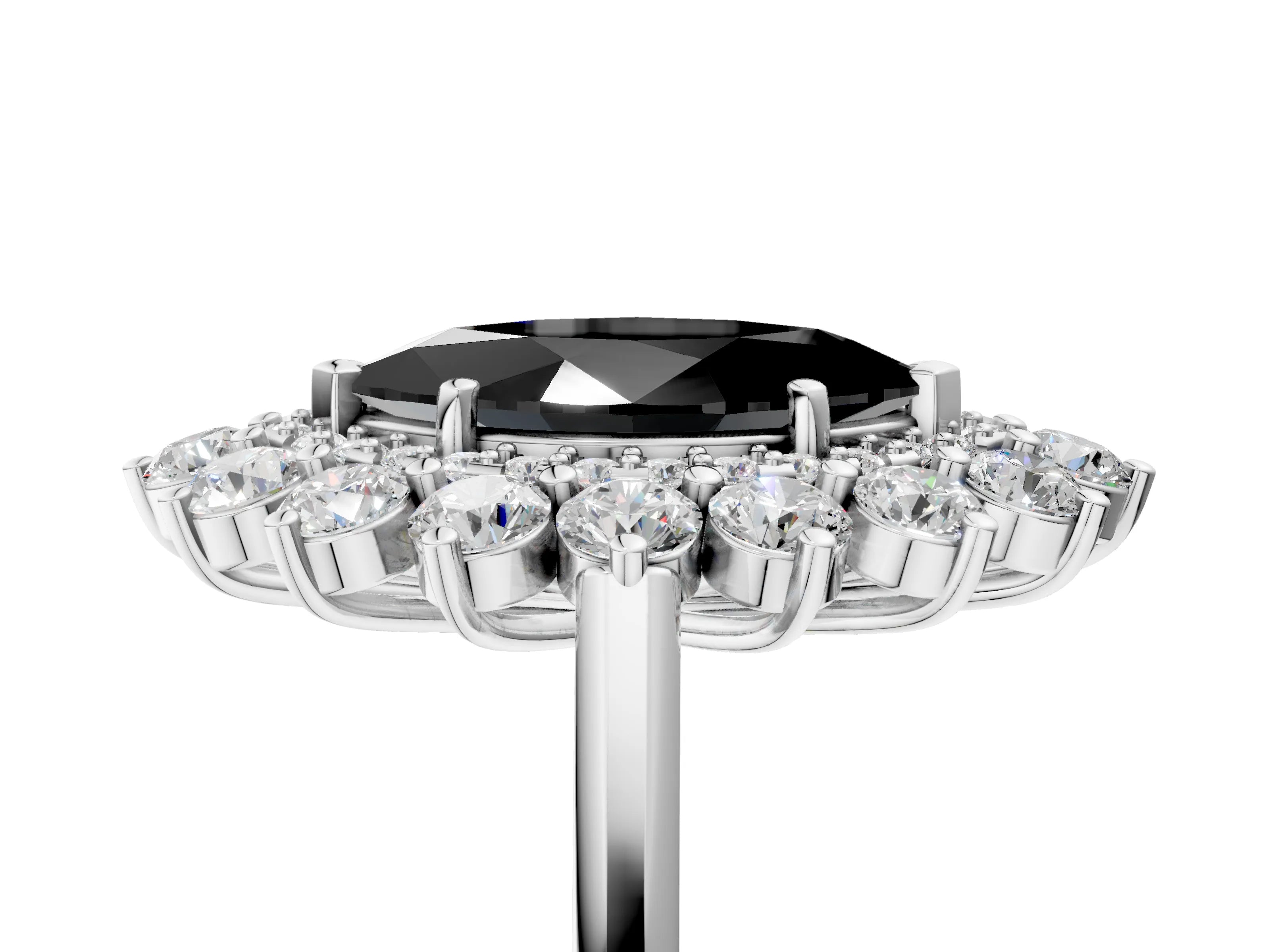 White gold Fancy Black Marquise Cut Halo Cluster Diamond Ring with Pave Band and Four-Prong Setting_5