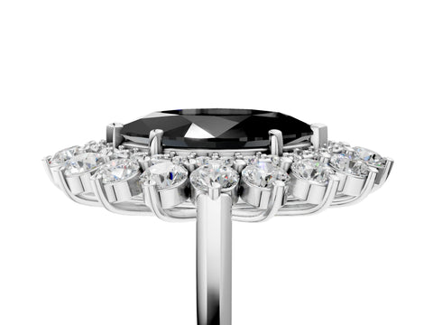 White gold Fancy Black Marquise Cut Halo Cluster Diamond Ring with Pave Band and Four-Prong Setting_5