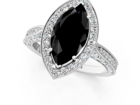 White gold Fancy Black Marquise Cut Halo Diamond Engagement Ring with Split Shank Band and Four-Prong Setting_13