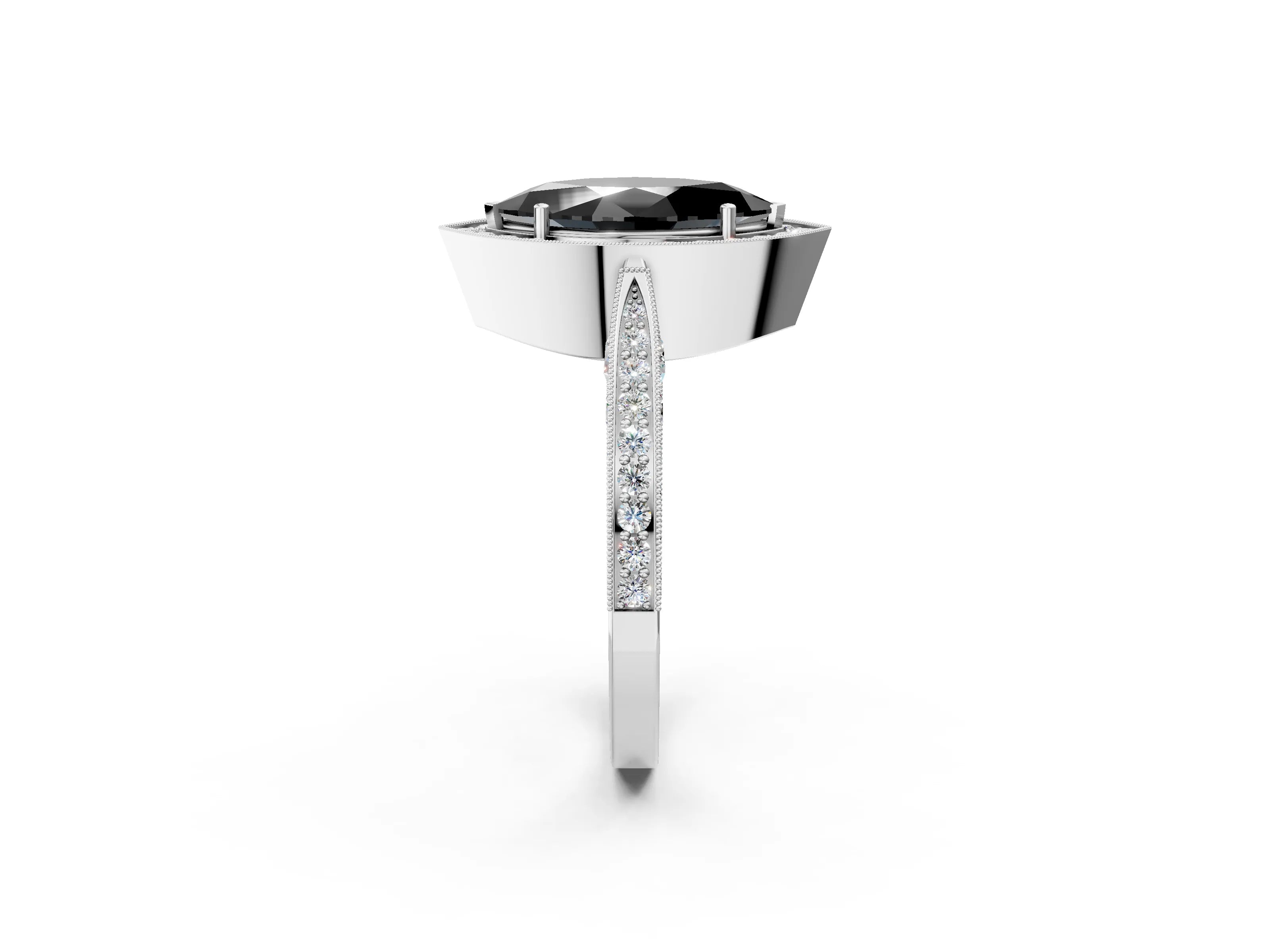 White gold Fancy Black Marquise Cut Halo Diamond Engagement Ring with Split Shank Band and Four-Prong Setting_14