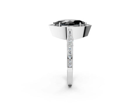 White gold Fancy Black Marquise Cut Halo Diamond Engagement Ring with Split Shank Band and Four-Prong Setting_14