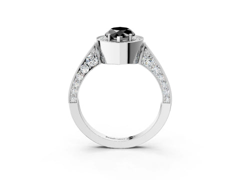 White gold Fancy Black Marquise Cut Halo Diamond Engagement Ring with Split Shank Band and Four-Prong Setting_15