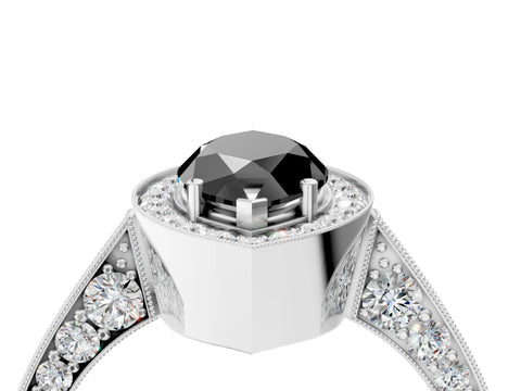 White gold Fancy Black Marquise Cut Halo Diamond Engagement Ring with Split Shank Band and Four-Prong Setting_16