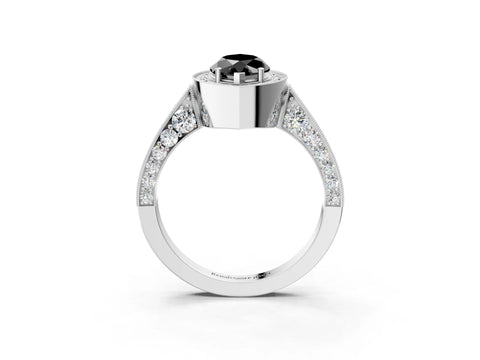 White gold Fancy Black Marquise Cut Halo Diamond Engagement Ring with Split Shank Band and Four-Prong Setting_3
