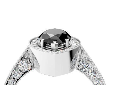 White gold Fancy Black Marquise Cut Halo Diamond Engagement Ring with Split Shank Band and Four-Prong Setting_4