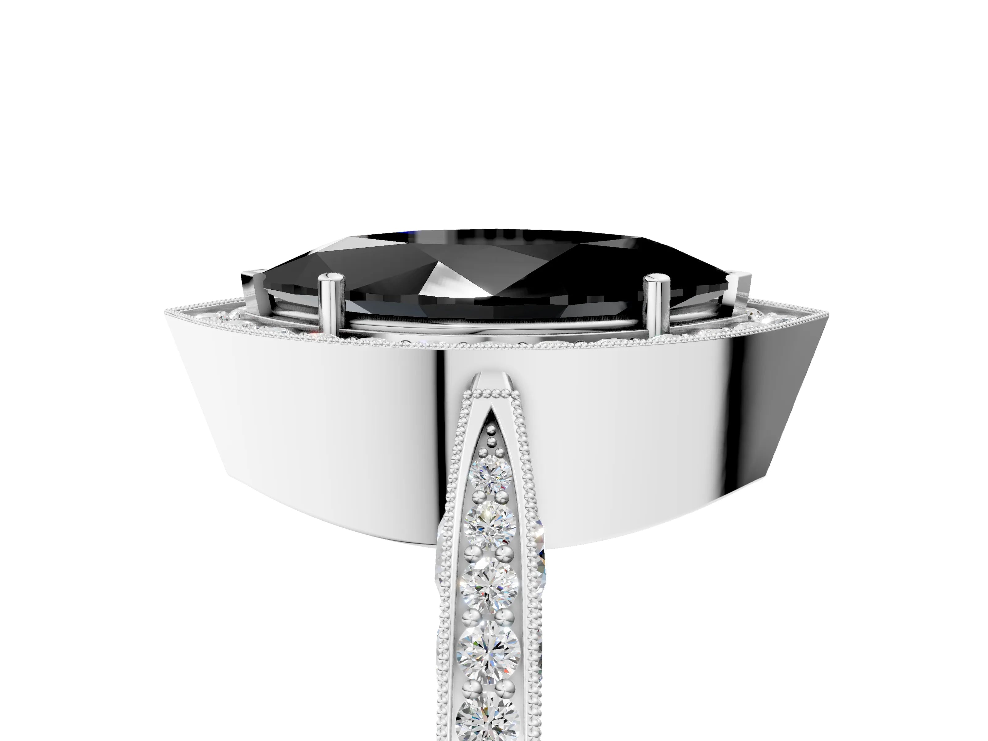 White gold Fancy Black Marquise Cut Halo Diamond Engagement Ring with Split Shank Band and Four-Prong Setting_5
