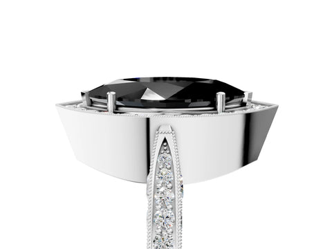 White gold Fancy Black Marquise Cut Halo Diamond Engagement Ring with Split Shank Band and Four-Prong Setting_5