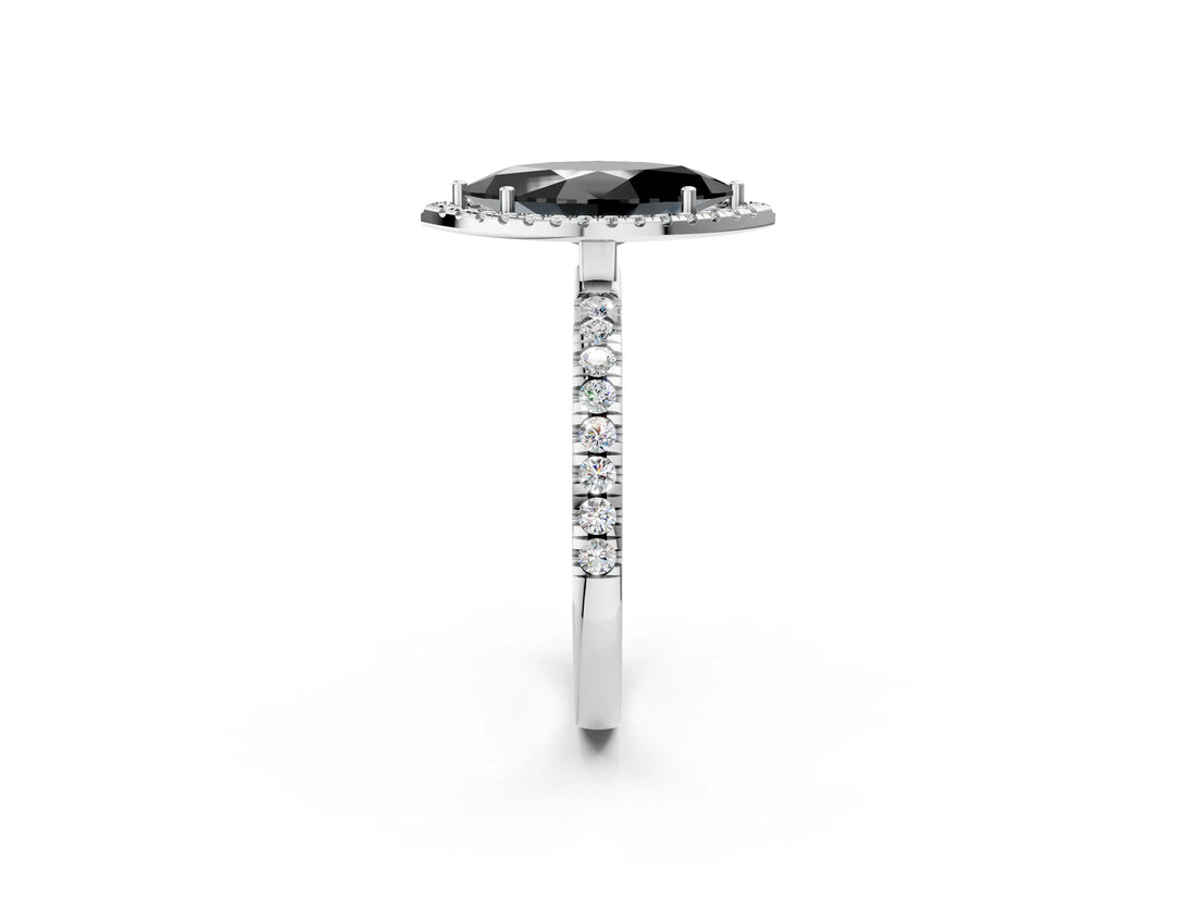 White gold Fancy Black Marquise Cut Halo Diamond Pave Band with Prong Setting_14