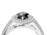 White gold Fancy Black Marquise Cut Halo Diamond Ring with Beaded Split Shank and Four-Prong Setting_4
