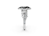 White gold Fancy Black Marquise Cut Halo Diamond Ring with Milgrain and Bezel Accents on a Split Shank Band_14