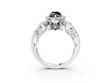 White gold Fancy Black Marquise Cut Halo Diamond Ring with Milgrain and Bezel Accents on a Split Shank Band_15