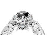 White gold Fancy Black Marquise Cut Halo Diamond Ring with Milgrain and Bezel Accents on a Split Shank Band_16