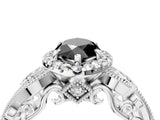 White gold Fancy Black Marquise Cut Halo Diamond Ring with Milgrain and Bezel Accents on a Split Shank Band_16