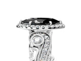 White gold Fancy Black Marquise Cut Halo Diamond Ring with Milgrain and Bezel Accents on a Split Shank Band_17