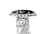 White gold Fancy Black Marquise Cut Halo Diamond Ring with Milgrain and Bezel Accents on a Split Shank Band_17