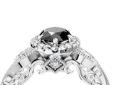 White gold Fancy Black Marquise Cut Halo Diamond Ring with Milgrain and Bezel Accents on a Split Shank Band_28