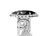 White gold Fancy Black Marquise Cut Halo Diamond Ring with Milgrain and Bezel Accents on a Split Shank Band_29