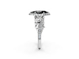 White gold Fancy Black Marquise Cut Halo Diamond Ring with Milgrain and Bezel Accents on a Split Shank Band_8
