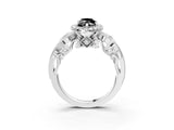 White gold Fancy Black Marquise Cut Halo Diamond Ring with Milgrain and Bezel Accents on a Split Shank Band_9