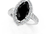White gold Fancy Black Marquise Cut Halo Diamond Ring with Pavé Band and Three-Prong Setting_13