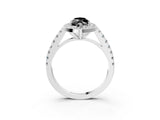 White gold Fancy Black Marquise Cut Halo Diamond Ring with Pavé Band and Three-Prong Setting_15