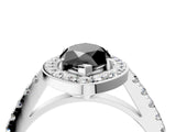 White gold Fancy Black Marquise Cut Halo Diamond Ring with Pavé Band and Three-Prong Setting_16